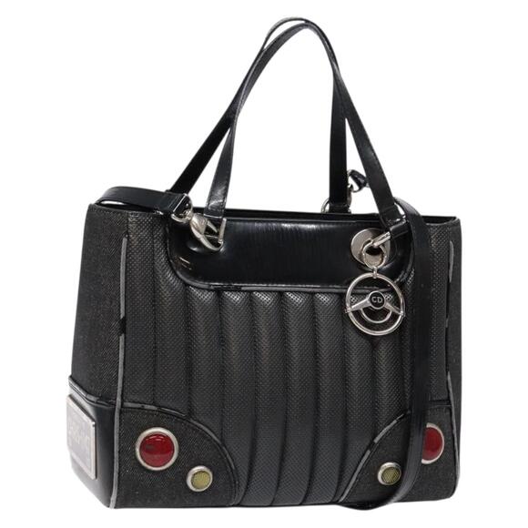 DIOR Montaigne Hand Bag Canvas Leather Black Silver - Picture 1 of 13